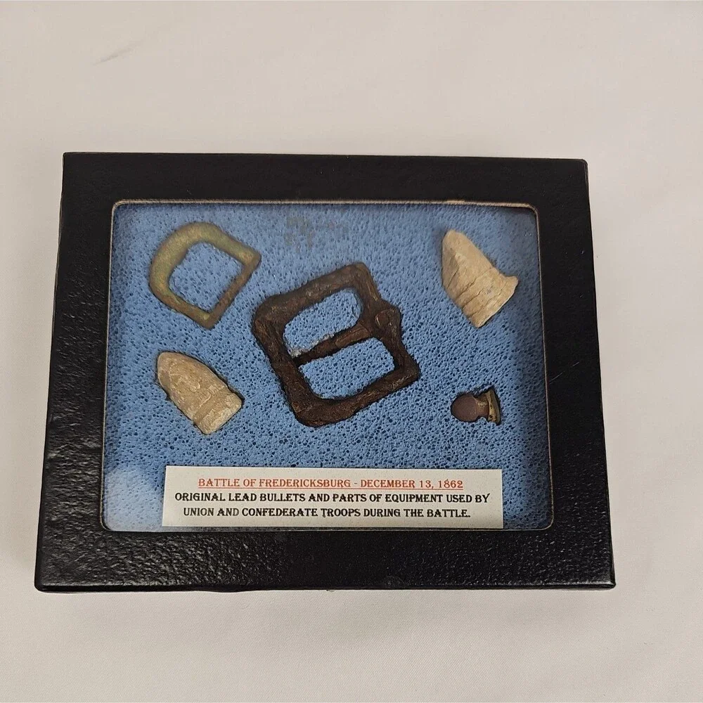 Civil War Battle of Fredericksburg 1862 Relics Bullets Buckles Framed Display